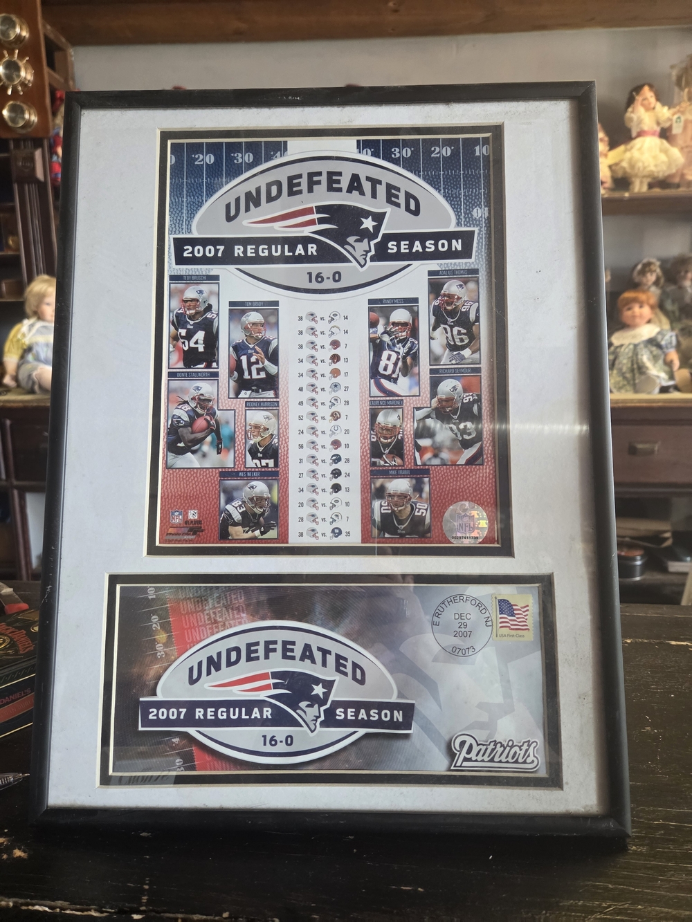 NEW ENGLAND PATRIOTS 2007 UNDEFEATED 16-0 FRAMED